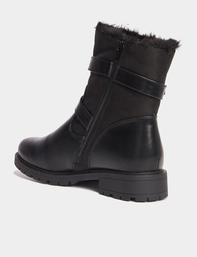 Boots motarde fourr&eacute;es avec boucles noir femme
