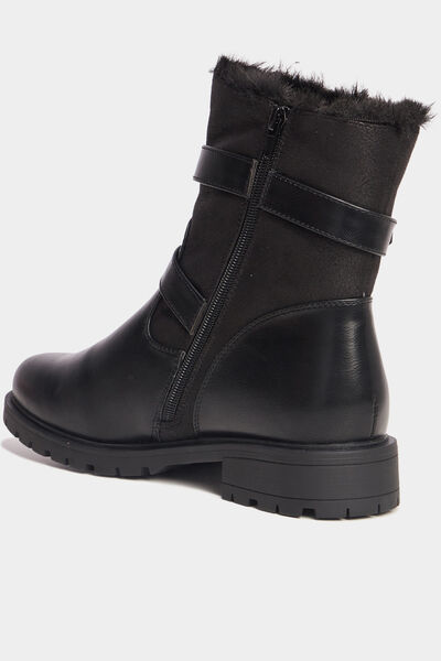 Boots motarde fourr&eacute;es avec boucles noir femme