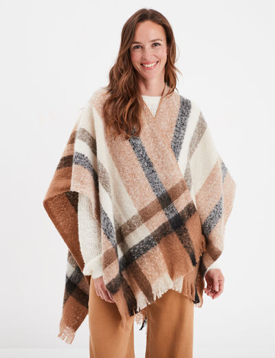 Poncho avec franges marron femme