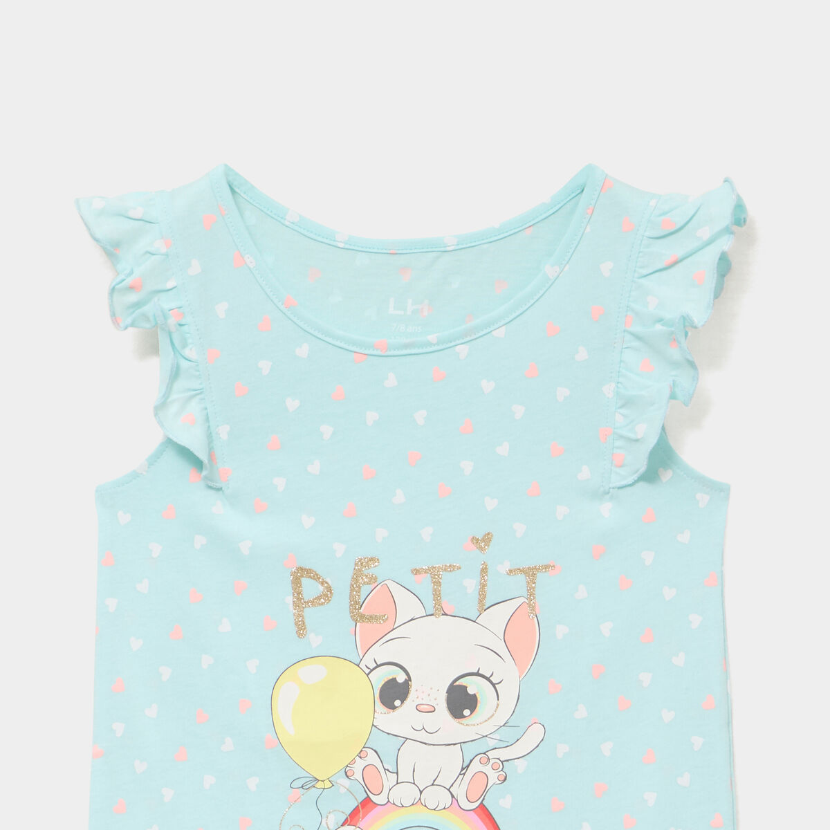 Chemise de nuit manches &agrave; volants coton vert fille