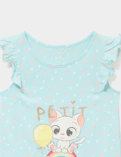 Chemise de nuit manches &agrave; volants coton vert fille