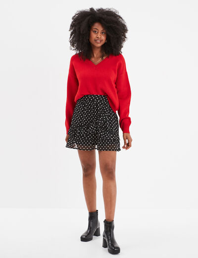 Pull col en V manches longues Creeks rouge femme