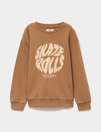 Sweat oversize col rond manches longues marron gar&ccedil;on
