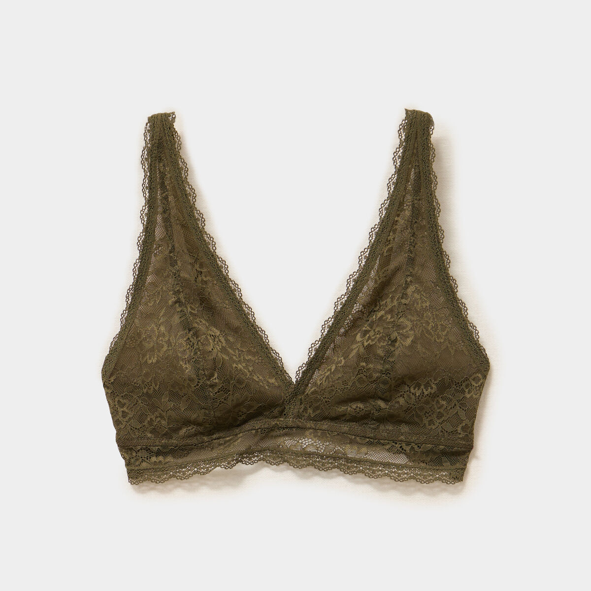 Soutien-gorge triangle dentelle vert kaki femme