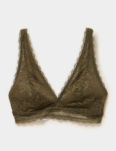 Soutien-gorge triangle dentelle vert kaki femme