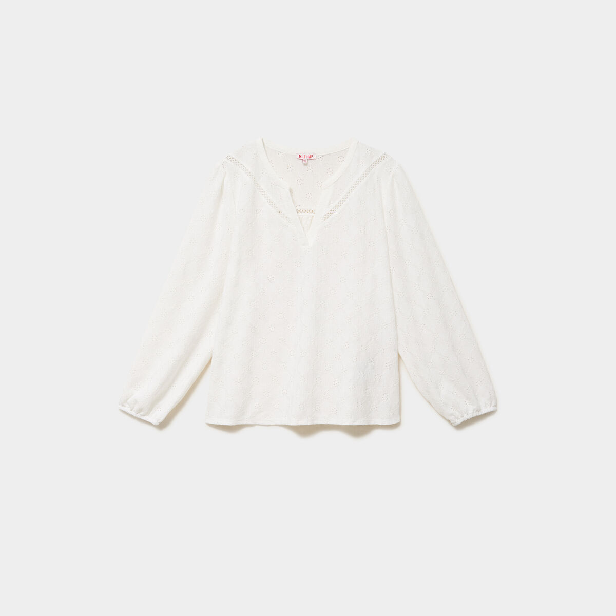 Blouse ajour&eacute;e manches 3/4 col tunisien blanc femme grande taille