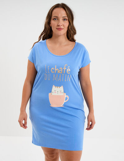 Chemise de nuit courte coton bleu electrique femme grande taille