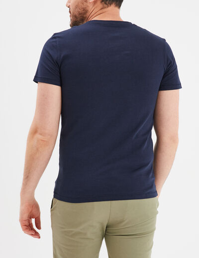 T-shirt manches courtes col tunisien bleu marine homme