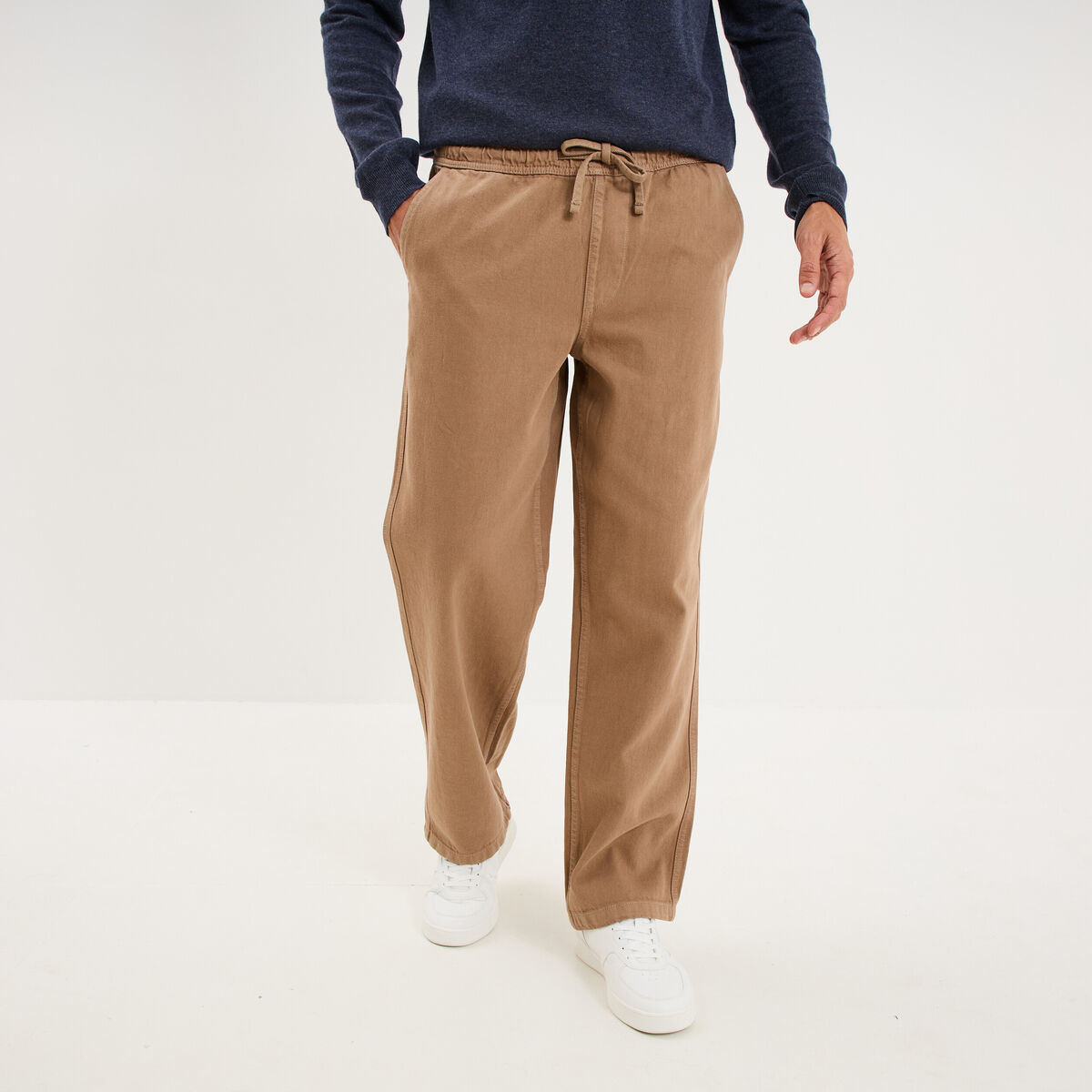 Pantalon chino droit taille &agrave; coulisse taupe homme
