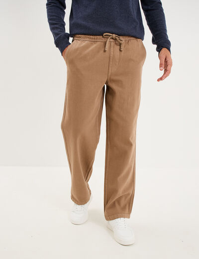Pantalon chino droit taille &agrave; coulisse taupe homme