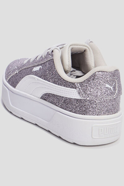 Tennis à lacets pailletées Puma Karme,n gris argent fille