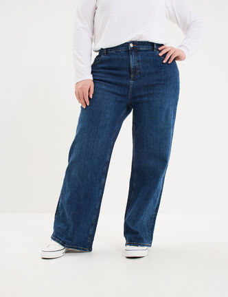 Jean taille haute wide leg cropped denim stone femme grande taille