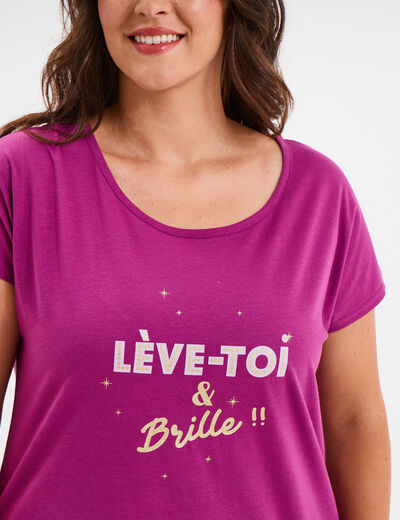 Ensemble pyjama corsaire et t-shirt violet femme grande taille