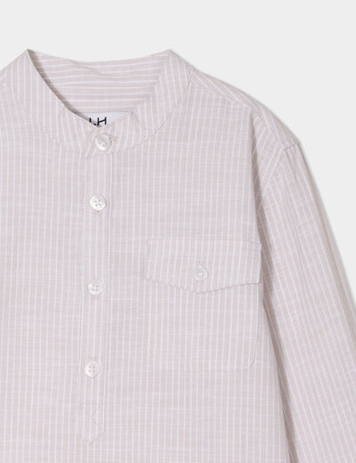 Chemise col mao manches retroussables beige garçon