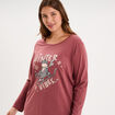 Chemise de nuit manches longues coton rose framboise femme grande taille