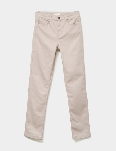 Pantalon slim en coton elasthanne beige femme