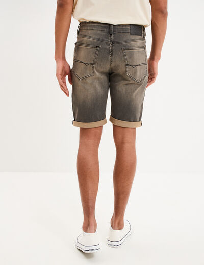 Bermuda droit &agrave; coulisse en jean denim gris homme