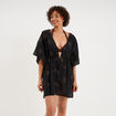 Robe de plage en coton col V noir femme