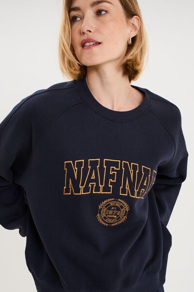 Sweat oversize logo NAF NAF brod&eacute; bleu fonc&eacute; femme