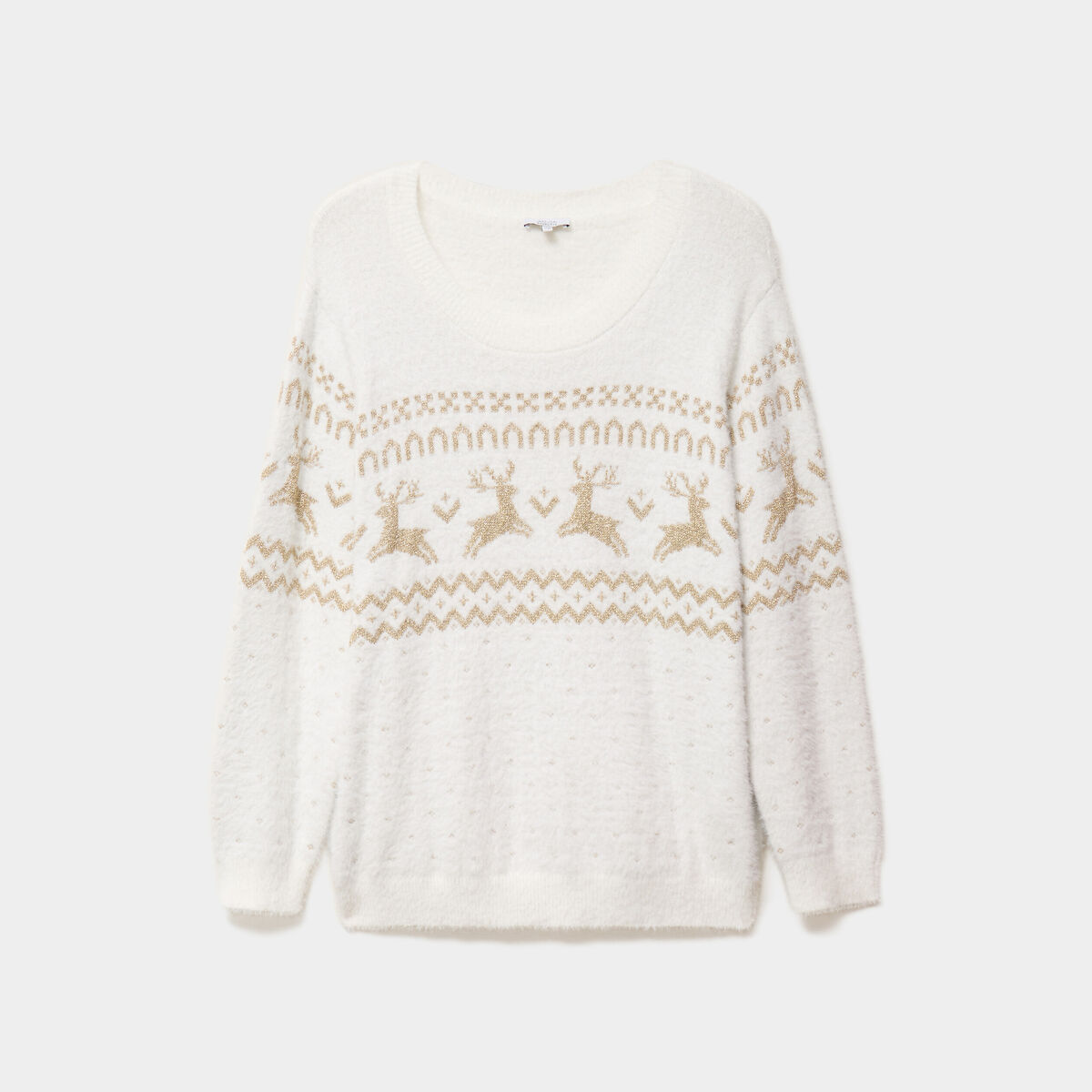 Pull de No&euml;l manches longues ivoire femme grande taille