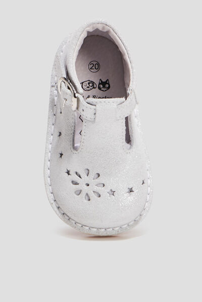 Salomés en cuir blanc bébé fille