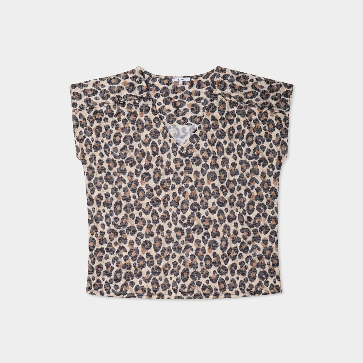 T-shirt col en V manches courtes beige femme