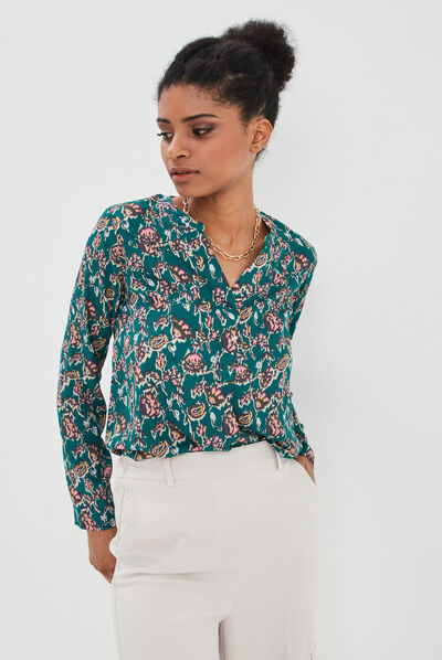 Blouse manches longues vert foncé femme