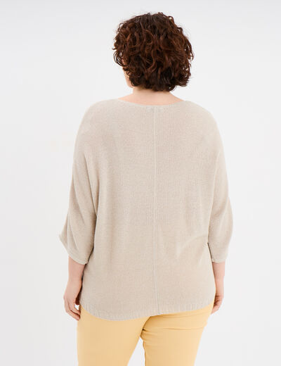 Pull manches 3/4 col en V gris clair femme grande taille