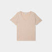 T-shirt manches courtes col en V coton beige femme