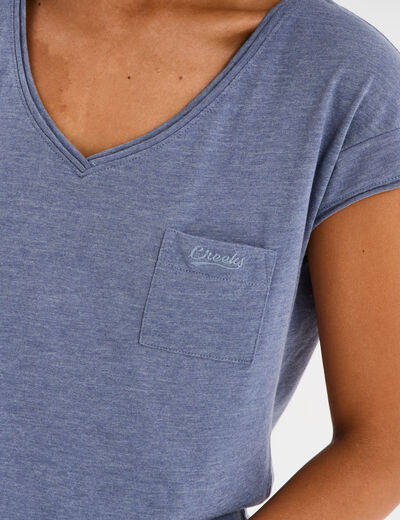 T-shirt col v poche poitrine Creeks bleu gris femme