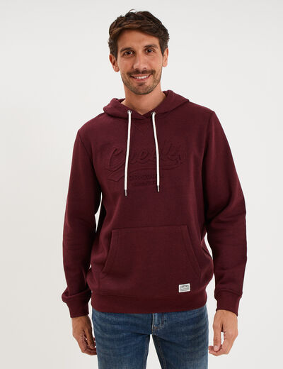 Sweat hoodie 1 poche et capuche prune homme