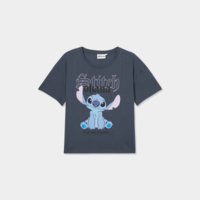 T-shirt manches courtes coton Stitch gris foncé femme