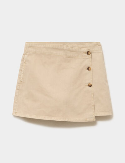 Jupe-short courte avec boutons coton beige femme