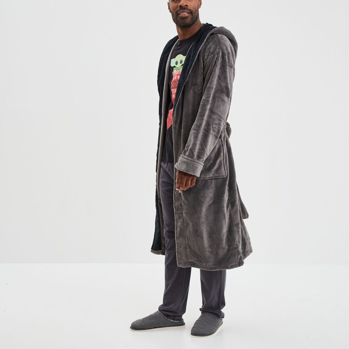 Peignoir long col châle gris foncé homme