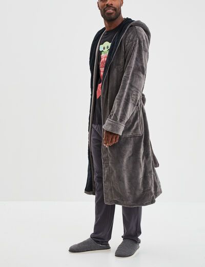 Peignoir long col châle gris foncé homme