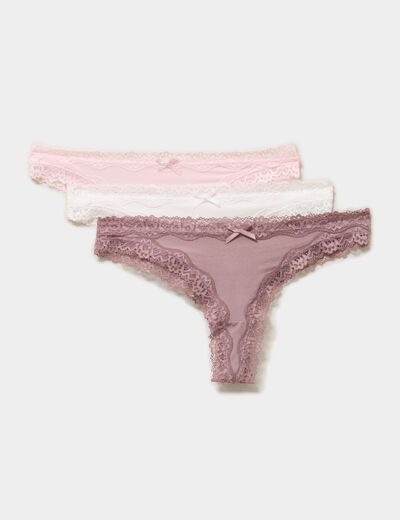 Lot 3 tangas avec dentelle mauve femme