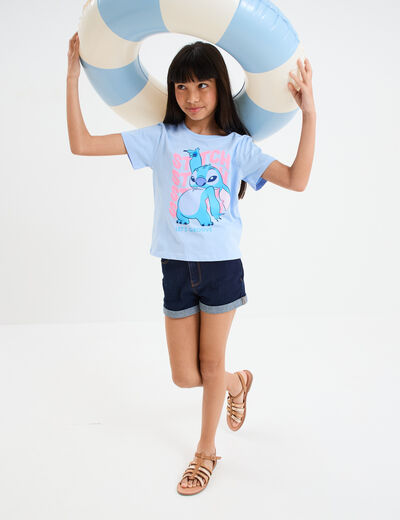 T-shirt manches courtes coton Stitch bleu fille