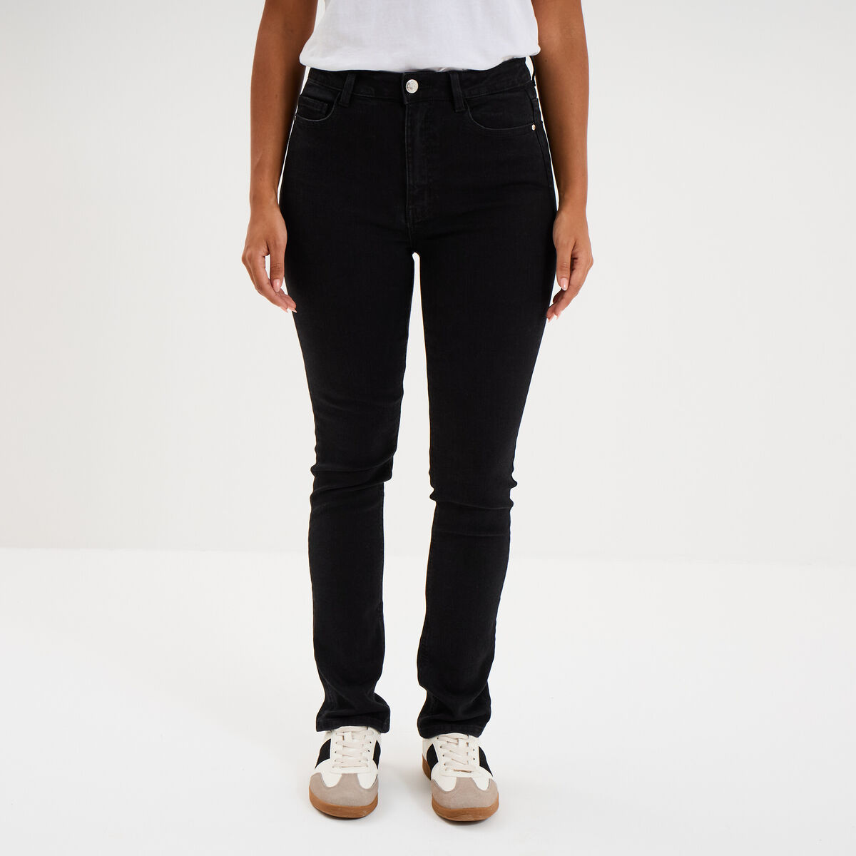 Jeans slim taille haute denim noir femme