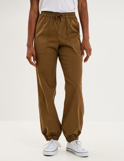 Pantalon molleton cargo droit cropped beige femme