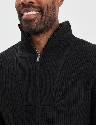 Gilet col camionneur zippé côtelé noir homme