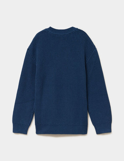 Pull col rond manches longues coton bleu fonc&eacute; gar&ccedil;on