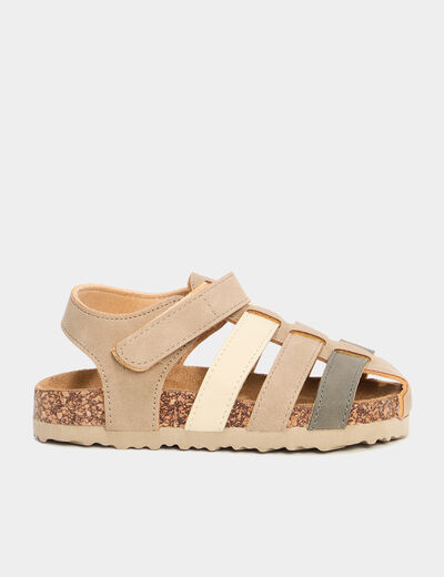 Sandales bout ferm&eacute; avec scratchs marron clair gar&ccedil;on