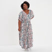 Robe longue col en V fluide ecru femme grande taille