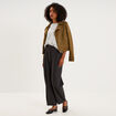 Pantalon ballon taille haute &agrave; pinces gris fonc&eacute; femme