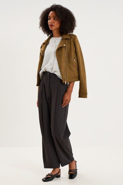 Pantalon ballon taille haute &agrave; pinces gris fonc&eacute; femme