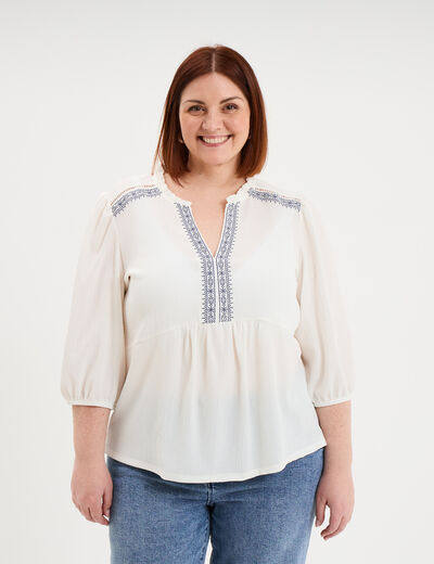 Blouse manches ballons 3/4 ecru femme grande taille