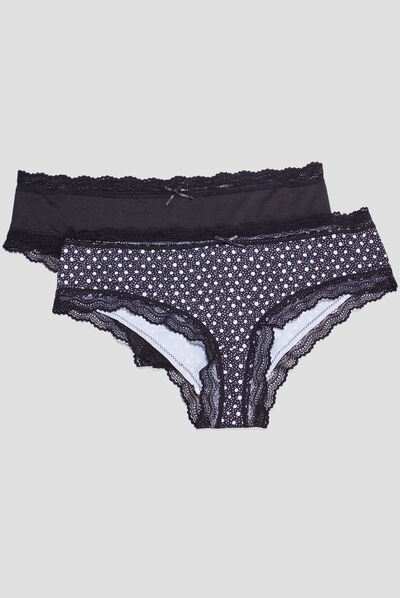 Lot 2 shortys microfibre noir femme
