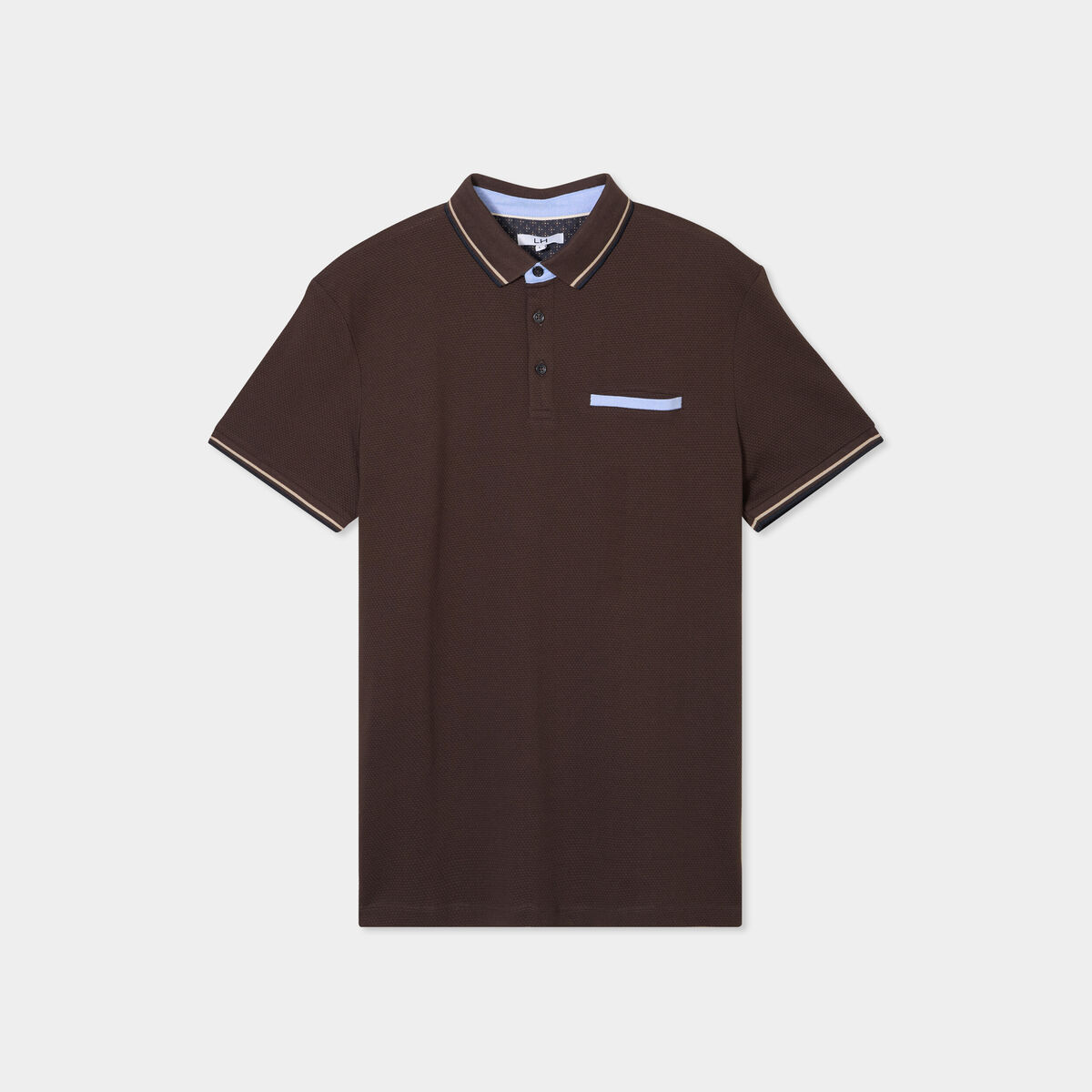 Polo manches courtes 1 poche coton marron foncé homme