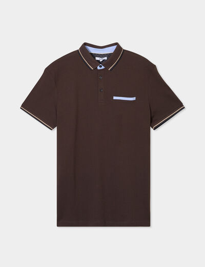 Polo manches courtes 1 poche coton marron foncé homme