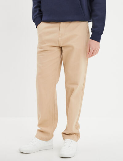 Pantalon droit taille standard en coton sable homme